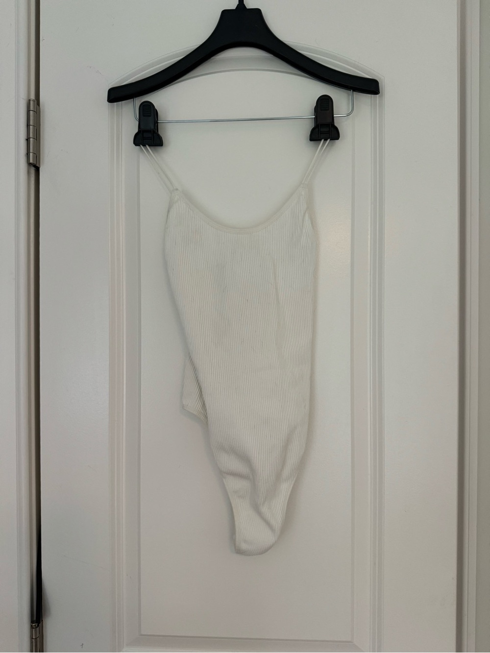 White Ribbed Spaghetti Strap Bodysuit
